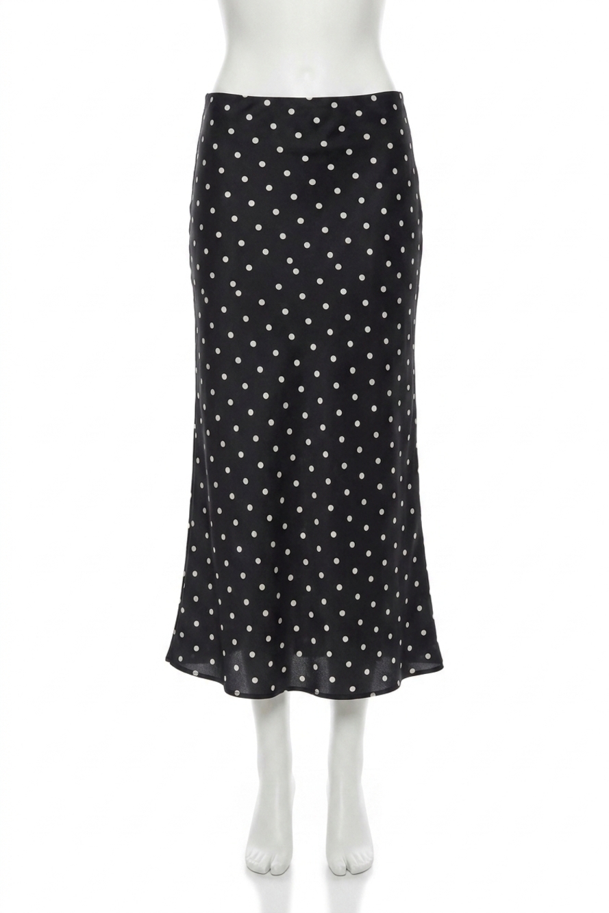 NEW LE LIS dreamy dot mid rise maxi skirt in black